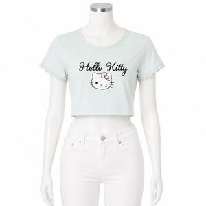 Hello Kitty Forever 21 Mint Green Baby Lace Tee Small Rhinestone Tear Shirt